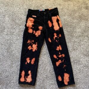 Empyre Men's Black Jeans with Orange Bleach Detail - Straight Fit